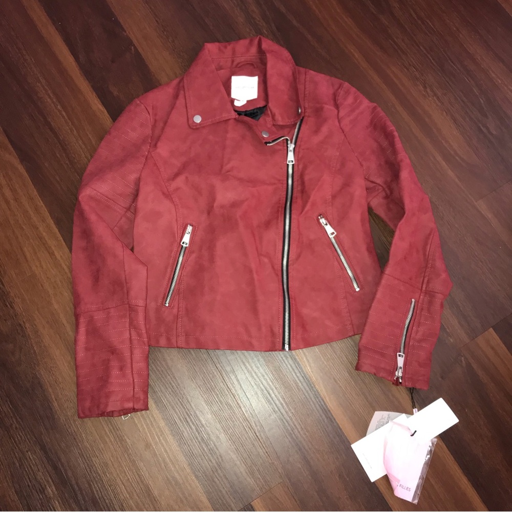 Avec Les Filles Faux Suede Biker Jacket Rust Red NWT